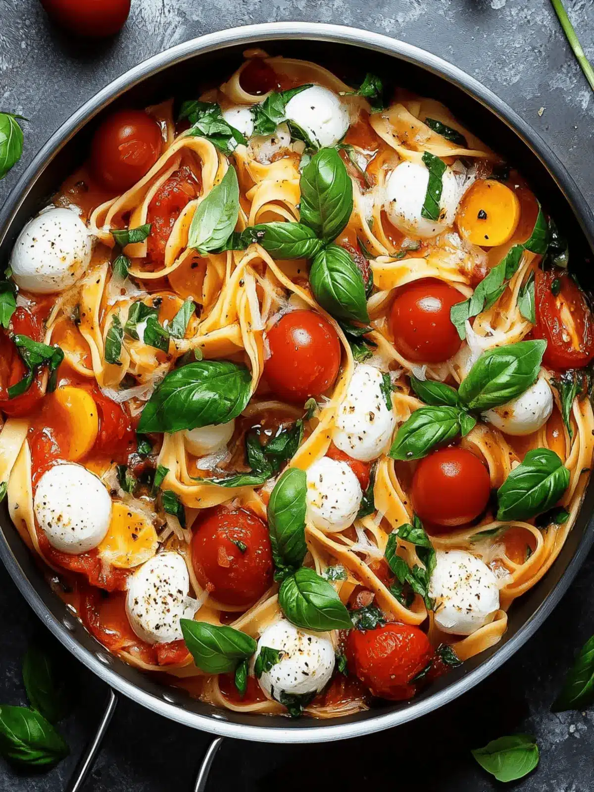 Mediterrane Ein-Topf-Pasta mit Tomaten, Mozzarella & Zucchini