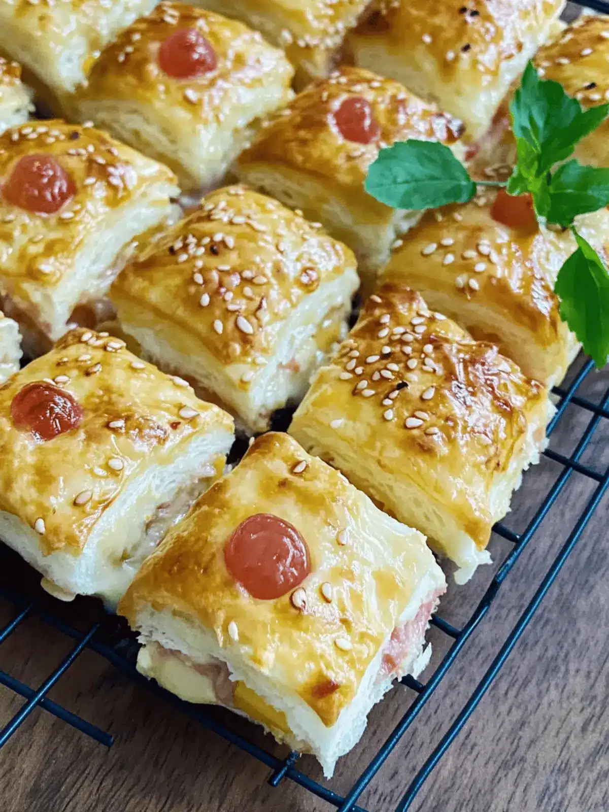 Puff pastry filled with ham and cheese