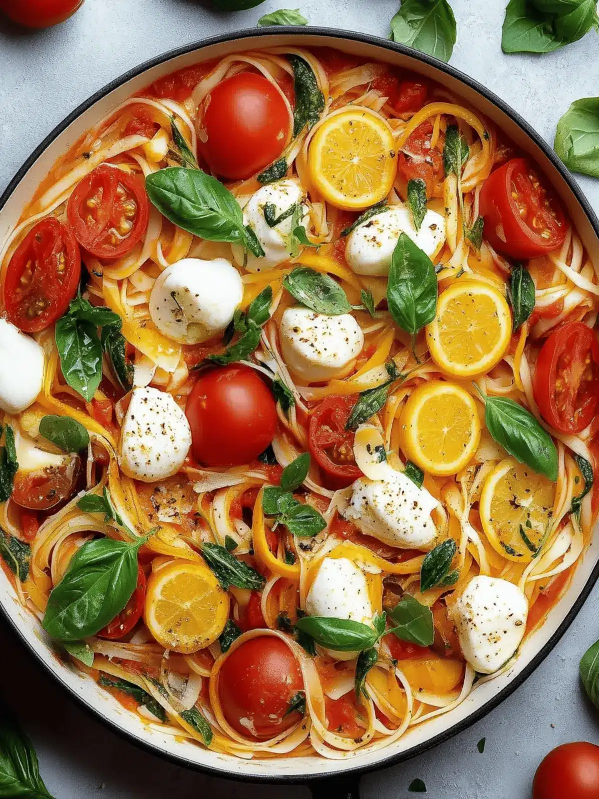 Mediterrane Ein-Topf-Pasta mit Tomaten, Mozzarella & Zucchini