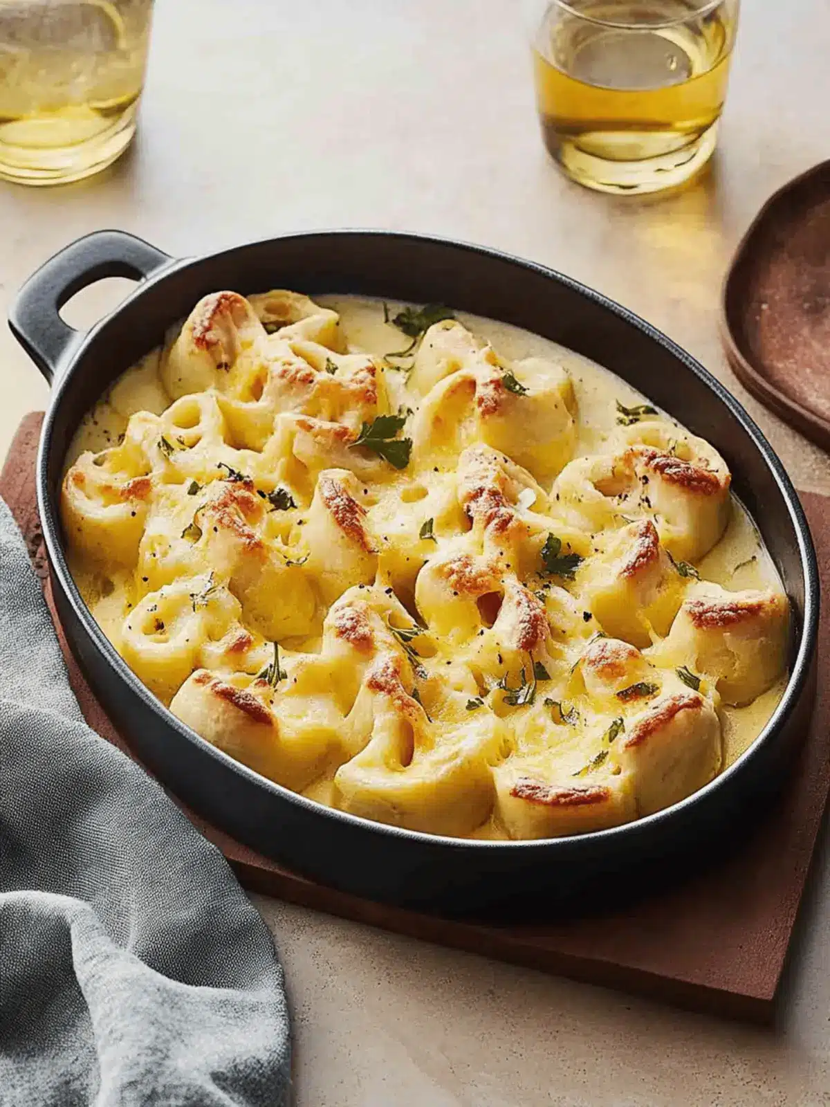 Tortellini casserole with cheese sauce