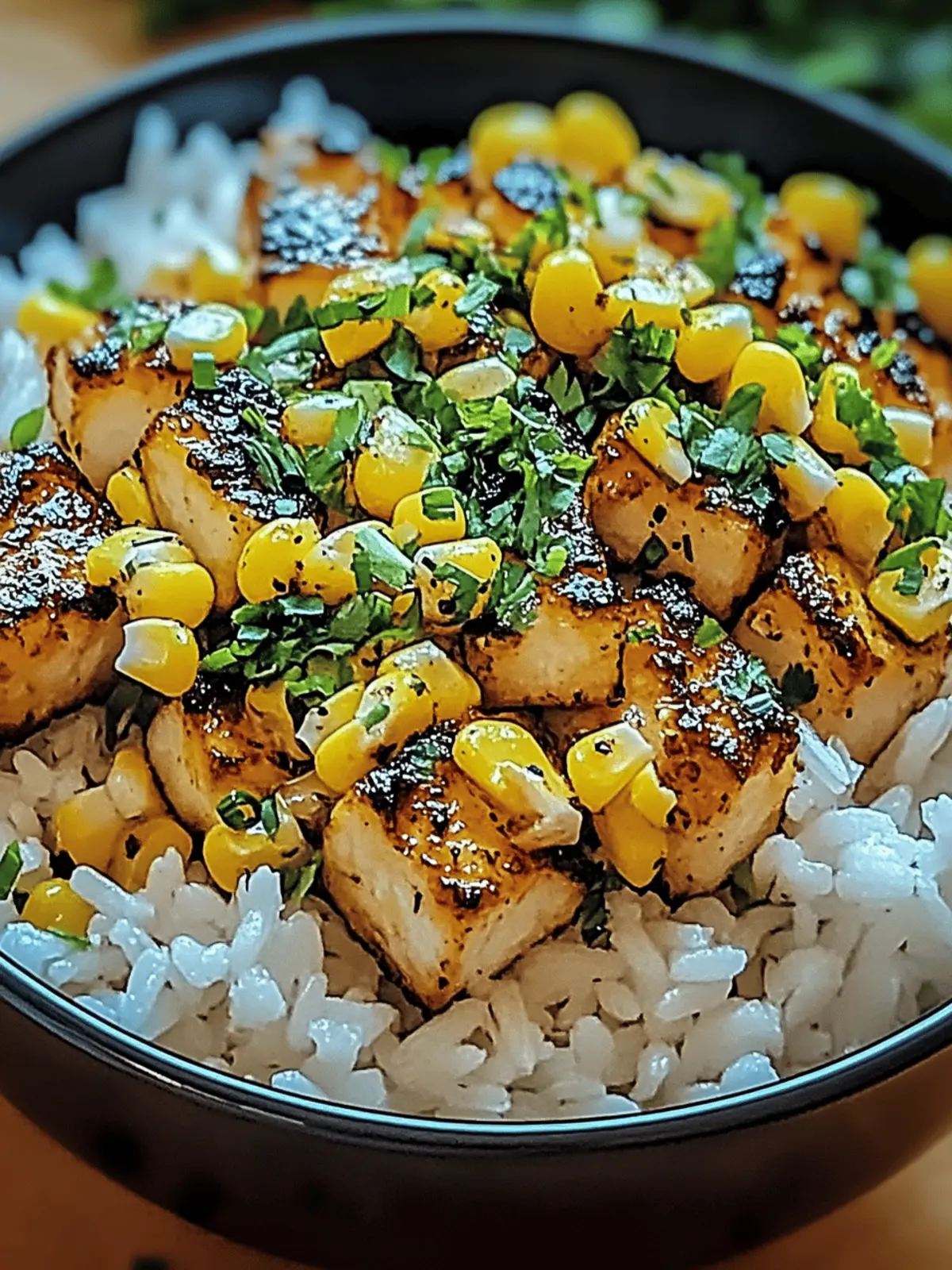 Street Corn Hähnchen Reis Schüssel