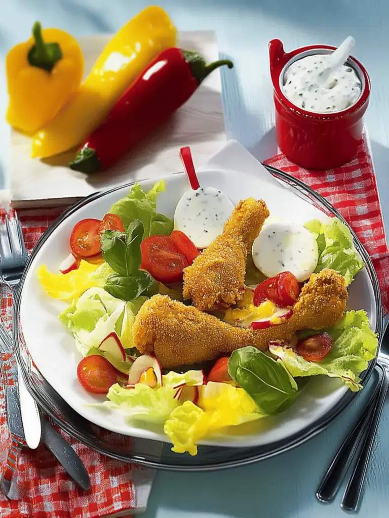 Hähnchenschenkel in Chili-Polenta-Panade mit Salat
