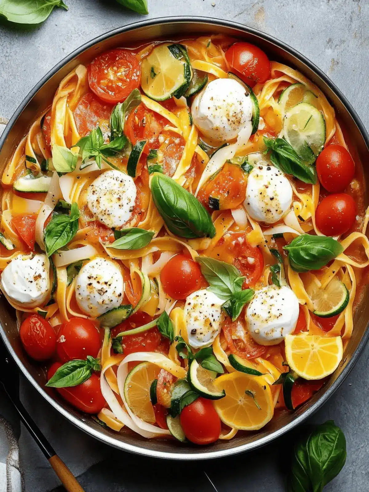 Mediterrane Ein-Topf-Pasta mit Tomaten, Mozzarella & Zucchini