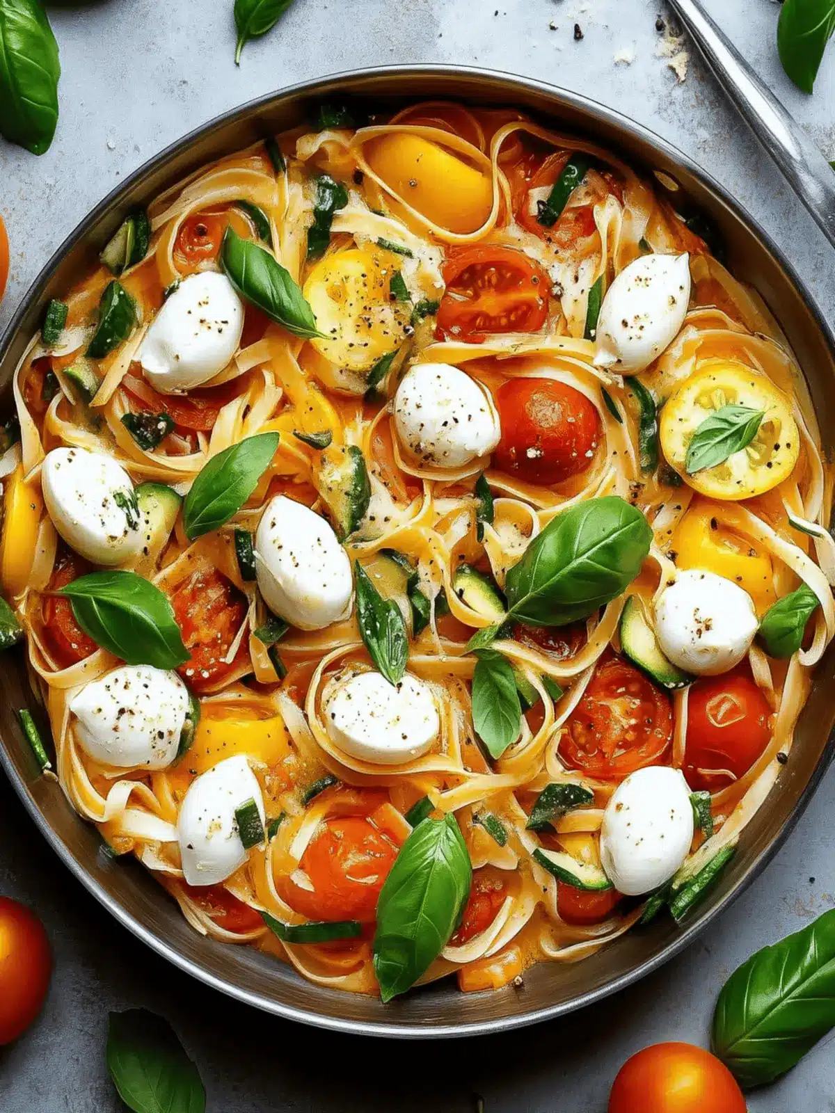 Mediterrane Ein-Topf-Pasta mit Tomaten, Mozzarella & Zucchini
