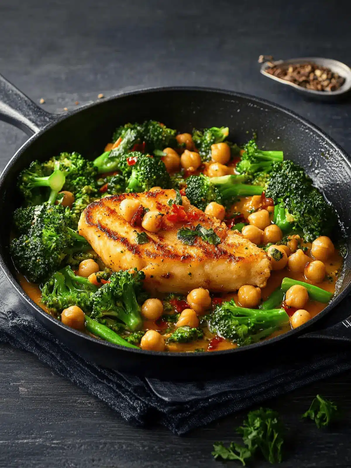 Simple broccoli pan with chickpeas