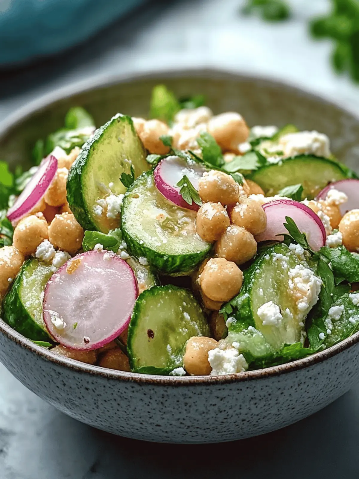 Gurkensalat mit Feta und Kichererbsen einfach zubereiten