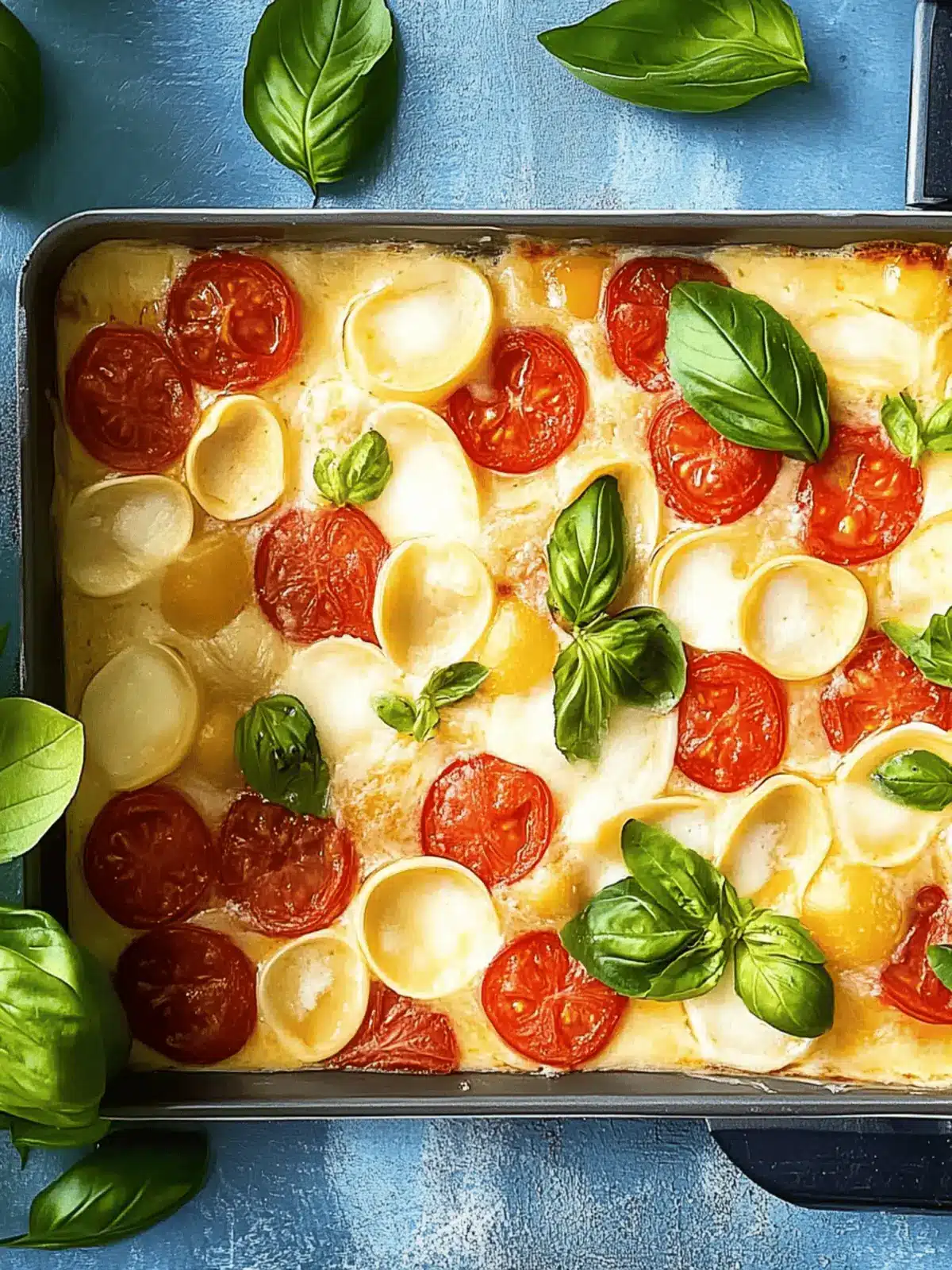 Tortellini casserole with tomatoes and mozzarella