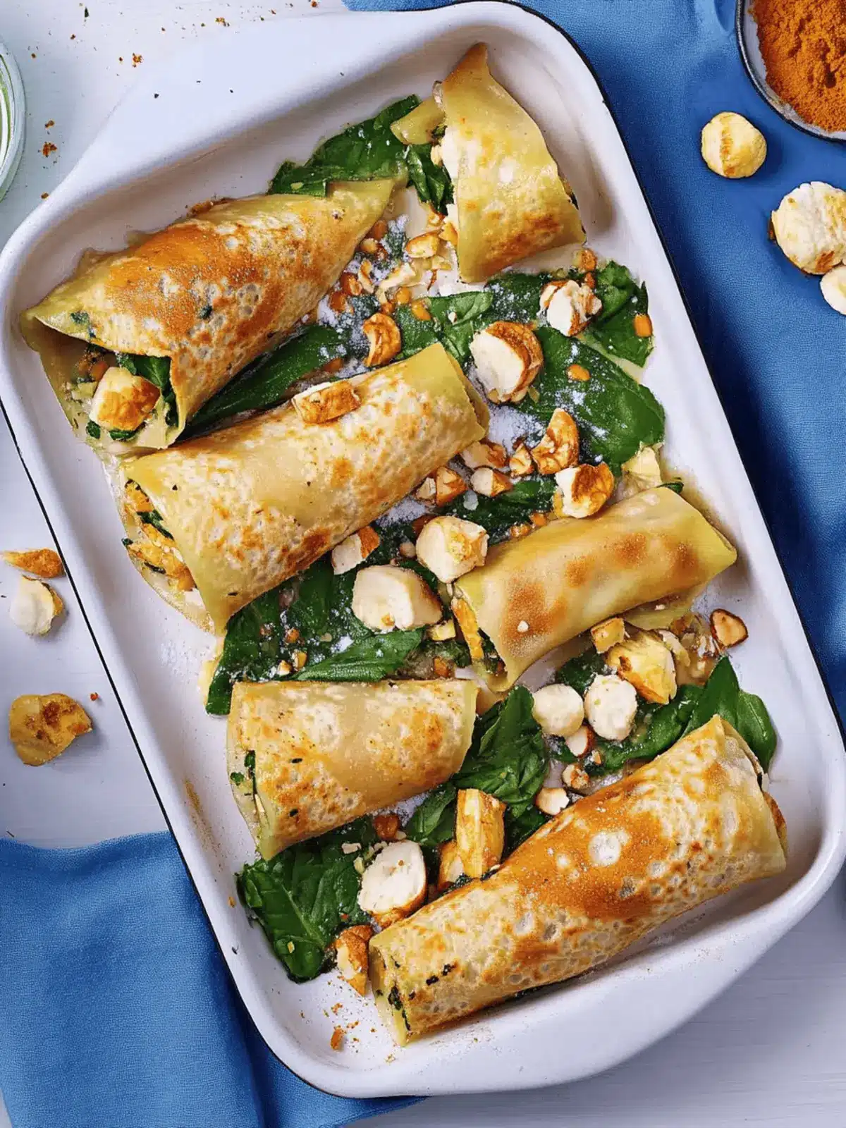 Vegane Ofen-Pfannkuchen mit Spinat und Feta Füllung
