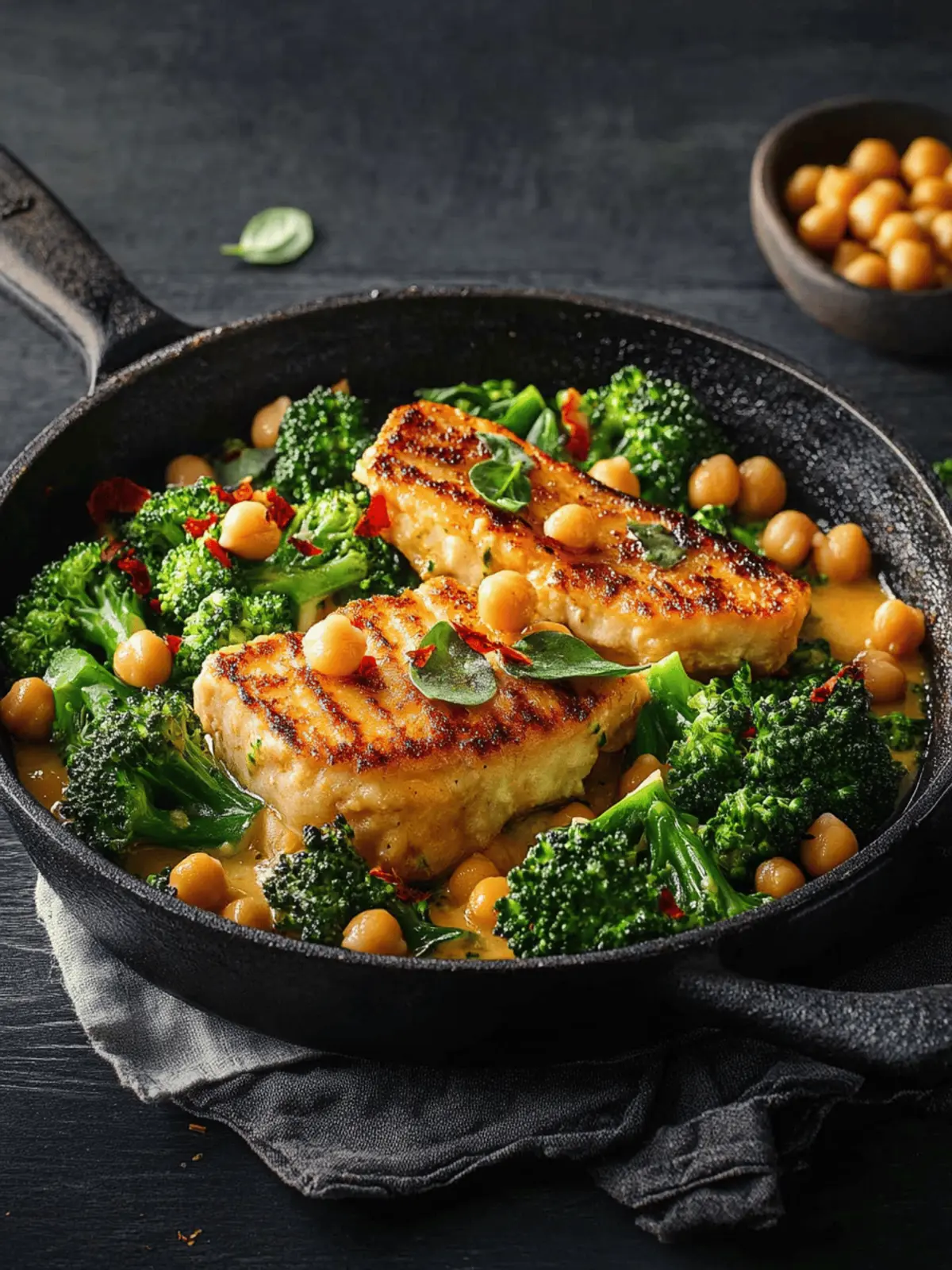 Simple broccoli pan with chickpeas