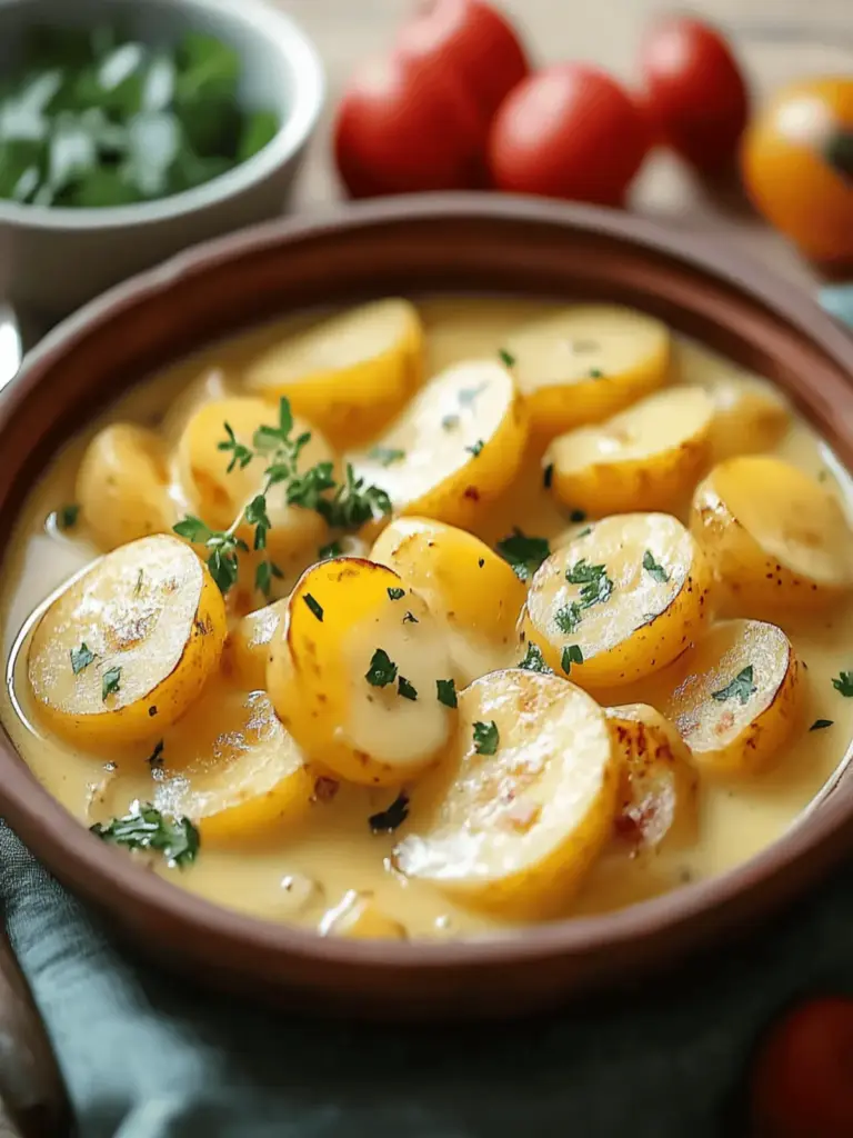 Potatoes with garlic cream sauce