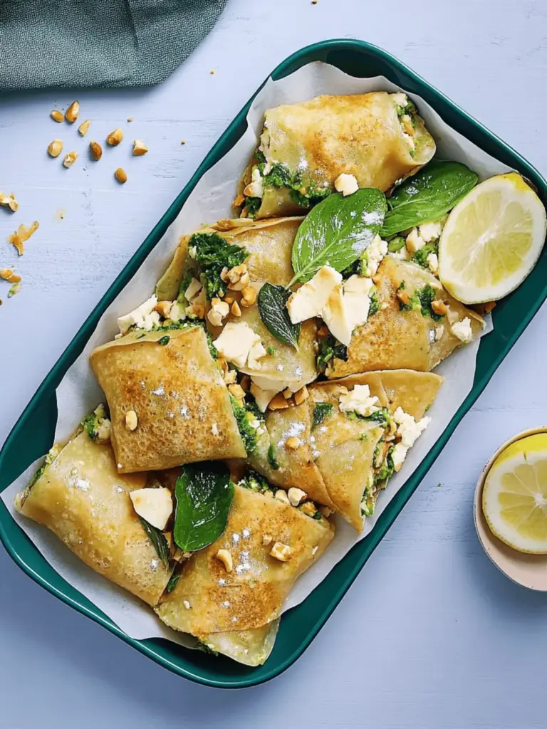 Vegane Ofen-Pfannkuchen mit Spinat und Feta Füllung