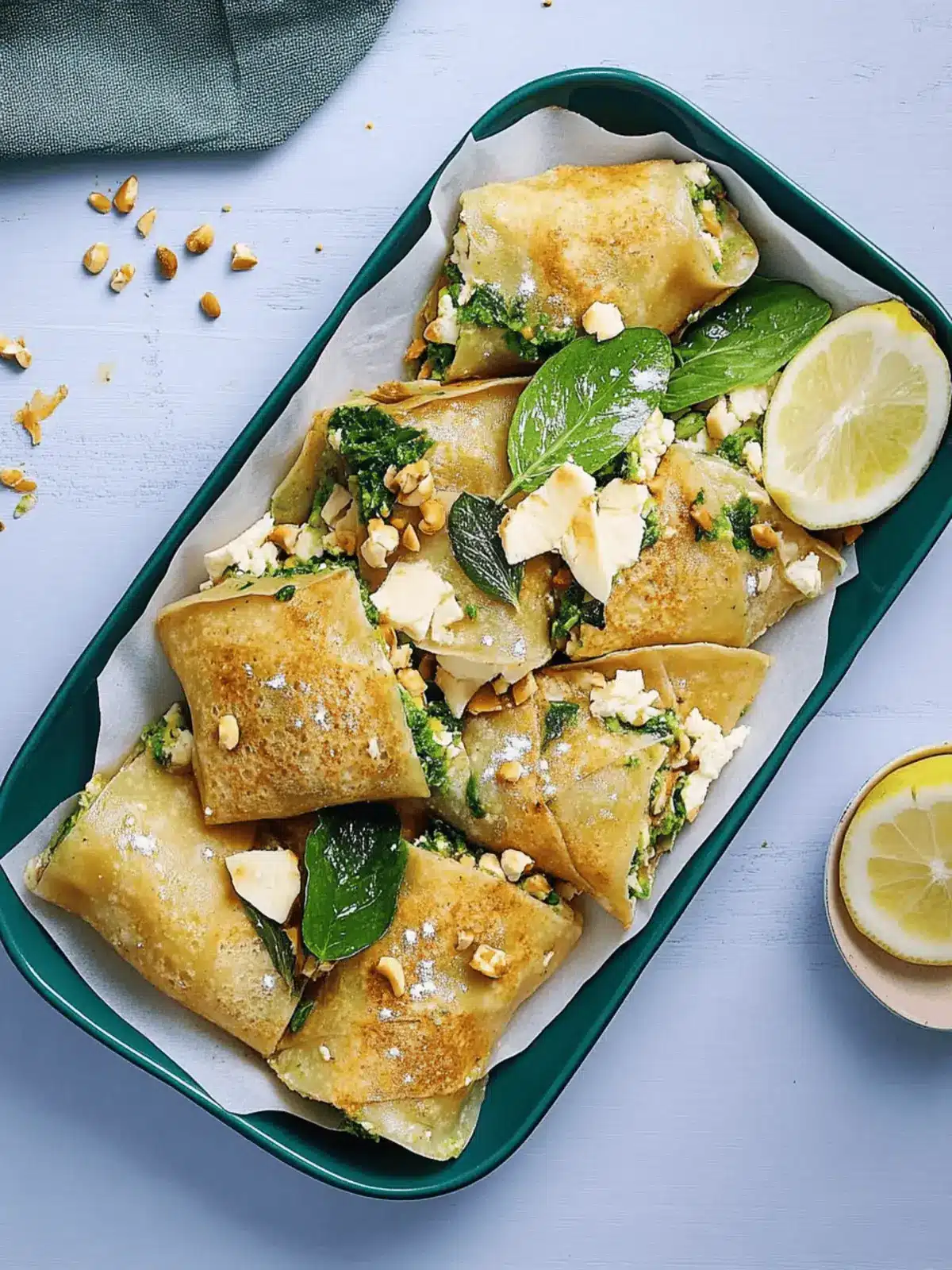 Vegane Ofen-Pfannkuchen mit Spinat und Feta Füllung