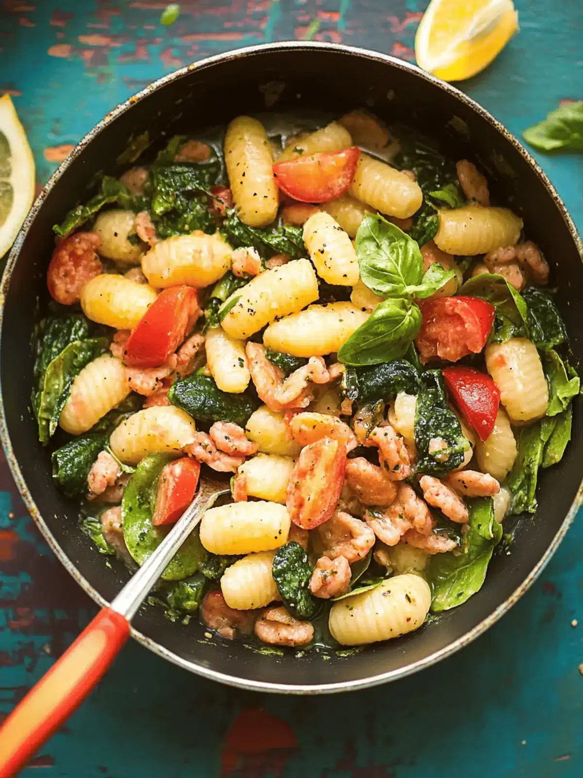 Gnocchi-Pfanne mit Spinat und Tomaten in 15 Minuten 4 Gnocchi pan with spinach and tomatoes