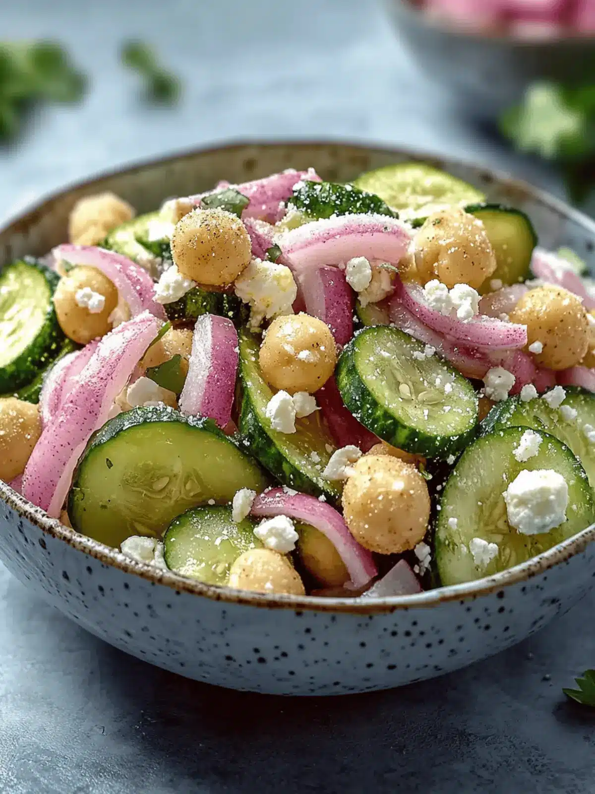 Gurkensalat mit Feta und Kichererbsen einfach zubereiten