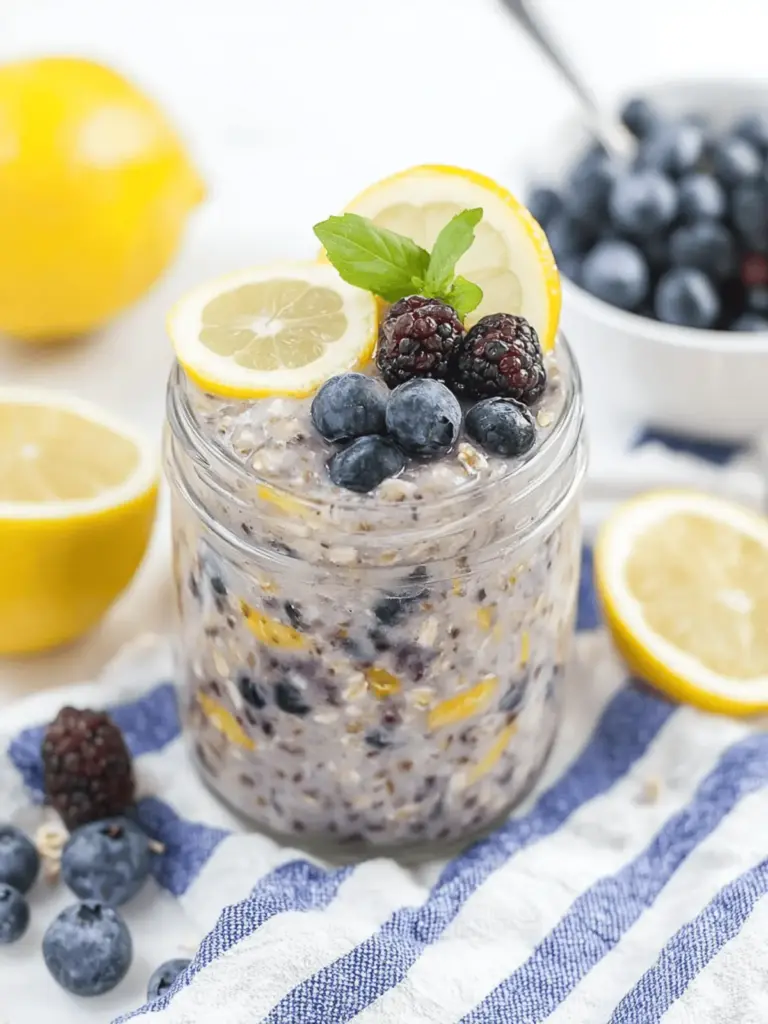 Zitronen-Blaubeer-Übernacht-Haferflocken Köstlicher Gesundheitskick