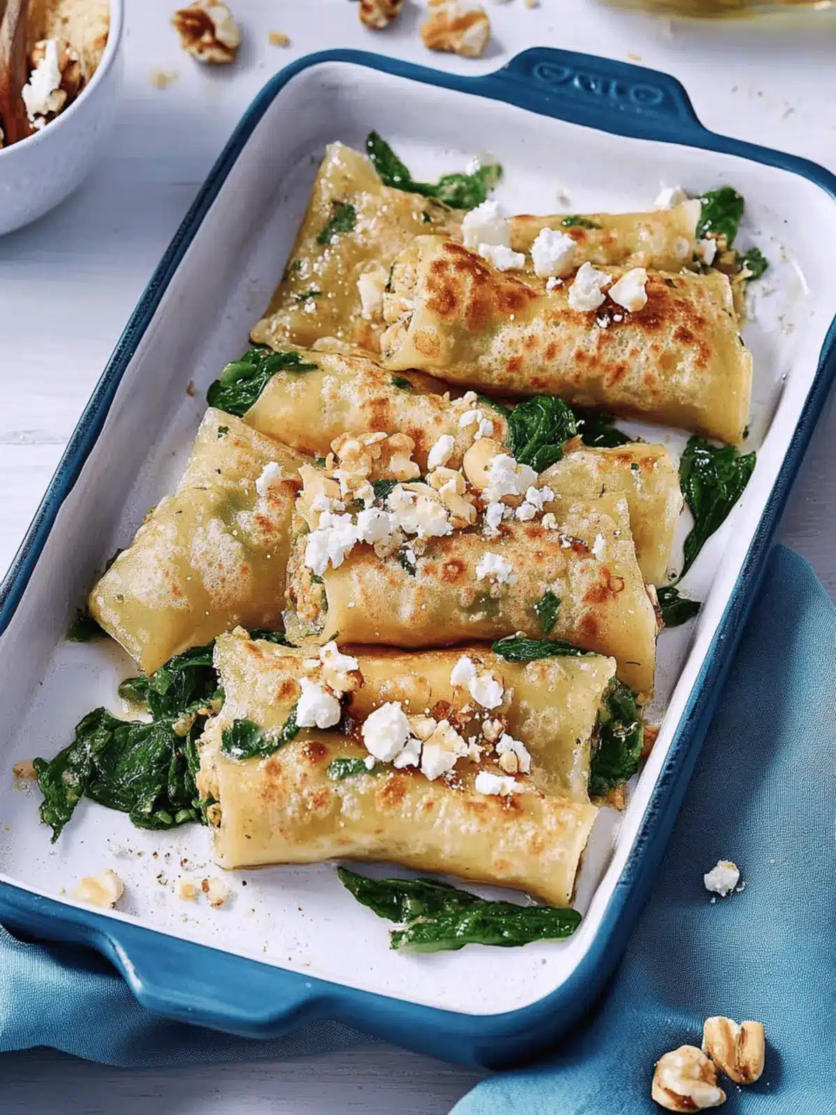 Vegane Ofen-Pfannkuchen mit Spinat und Feta Füllung