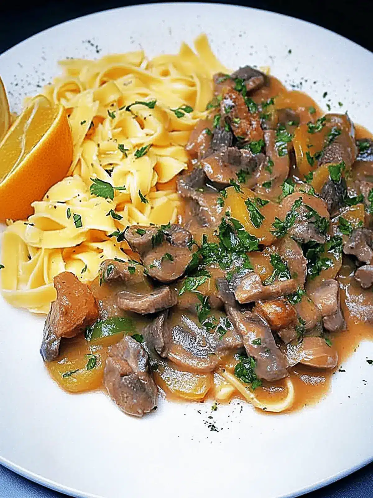 Herzhafter Rindfleisch- und Champignon-Stroganoff mit Nudeln