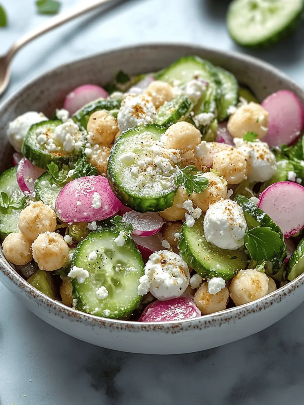 Gurkensalat mit Feta und Kichererbsen einfach zubereiten
