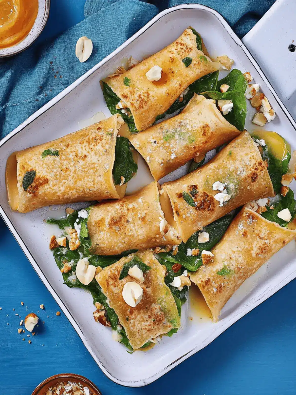Vegane Ofen-Pfannkuchen mit Spinat und Feta Füllung