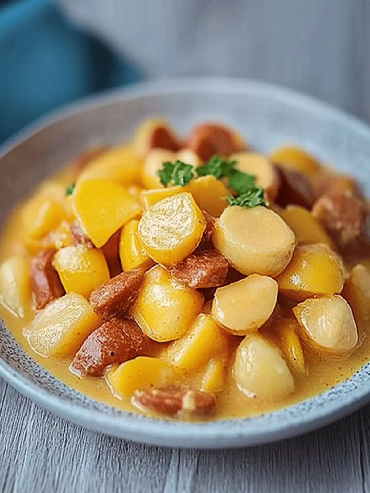 Kartoffelgulasch mit Würstchen