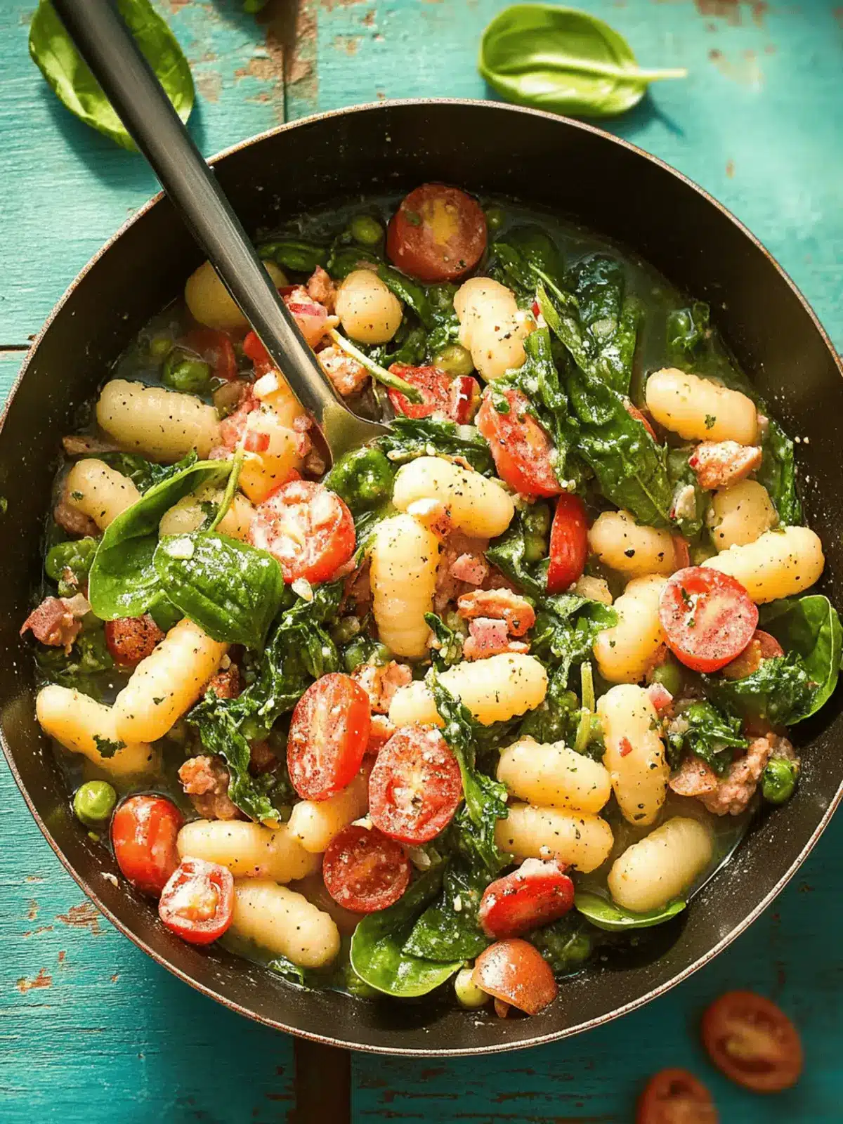 Gnocchi-Pfanne mit Spinat und Tomaten in 15 Minuten 2 Gnocchi pan with spinach and tomatoes