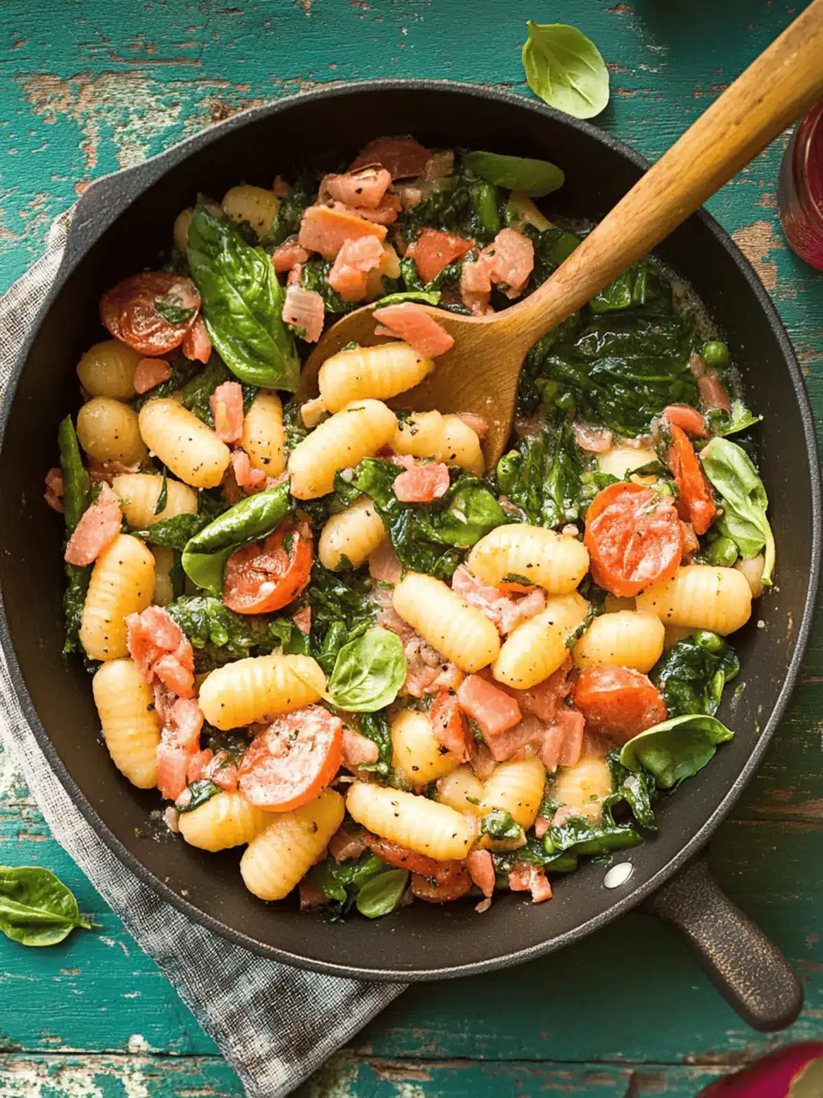 Gnocchi pan with spinach and tomatoes