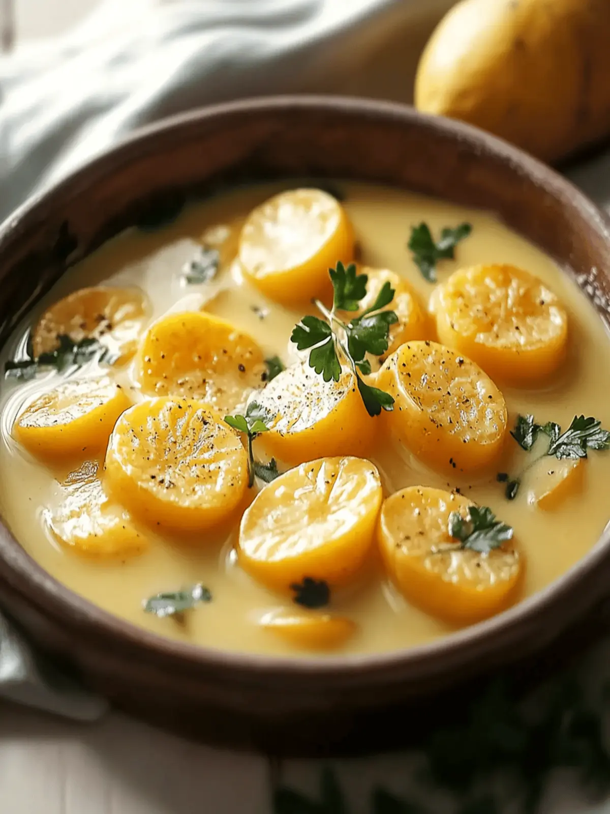 Potatoes with garlic cream sauce