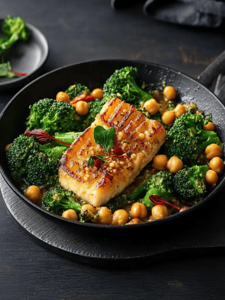 Simple broccoli pan with chickpeas
