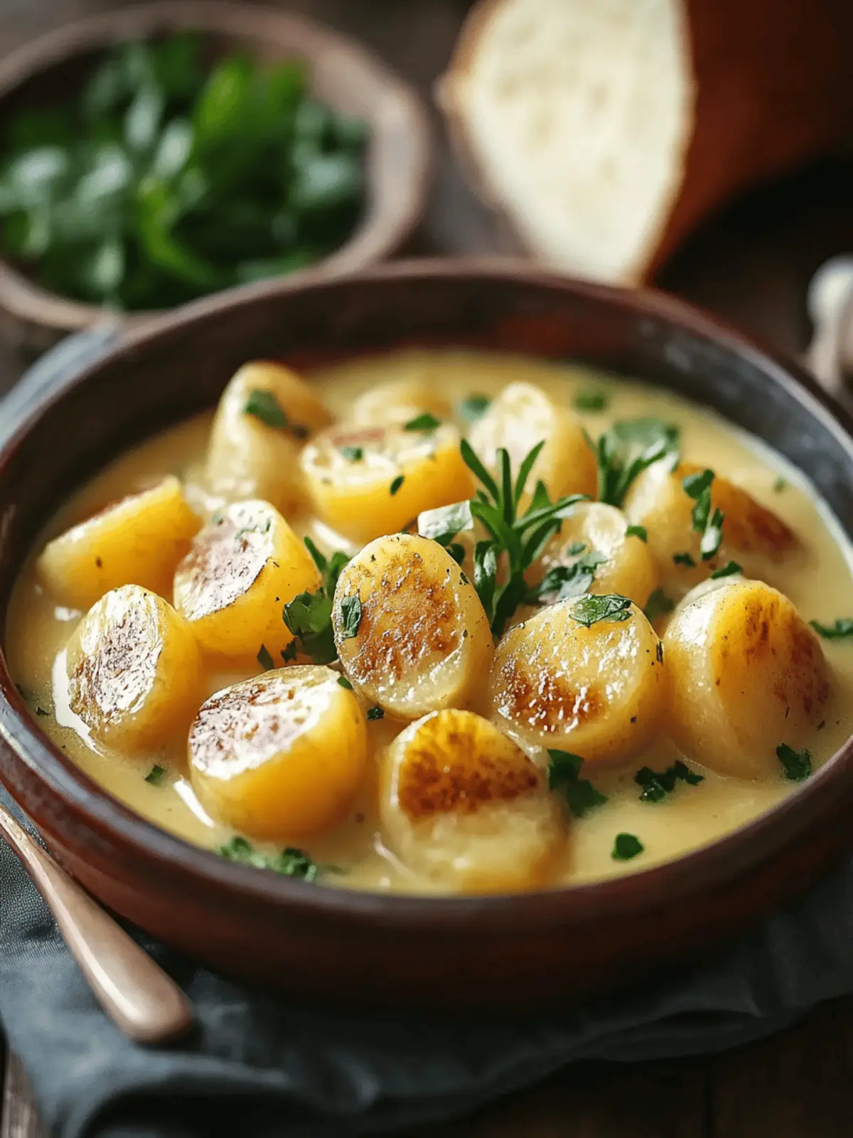Potatoes with garlic cream sauce