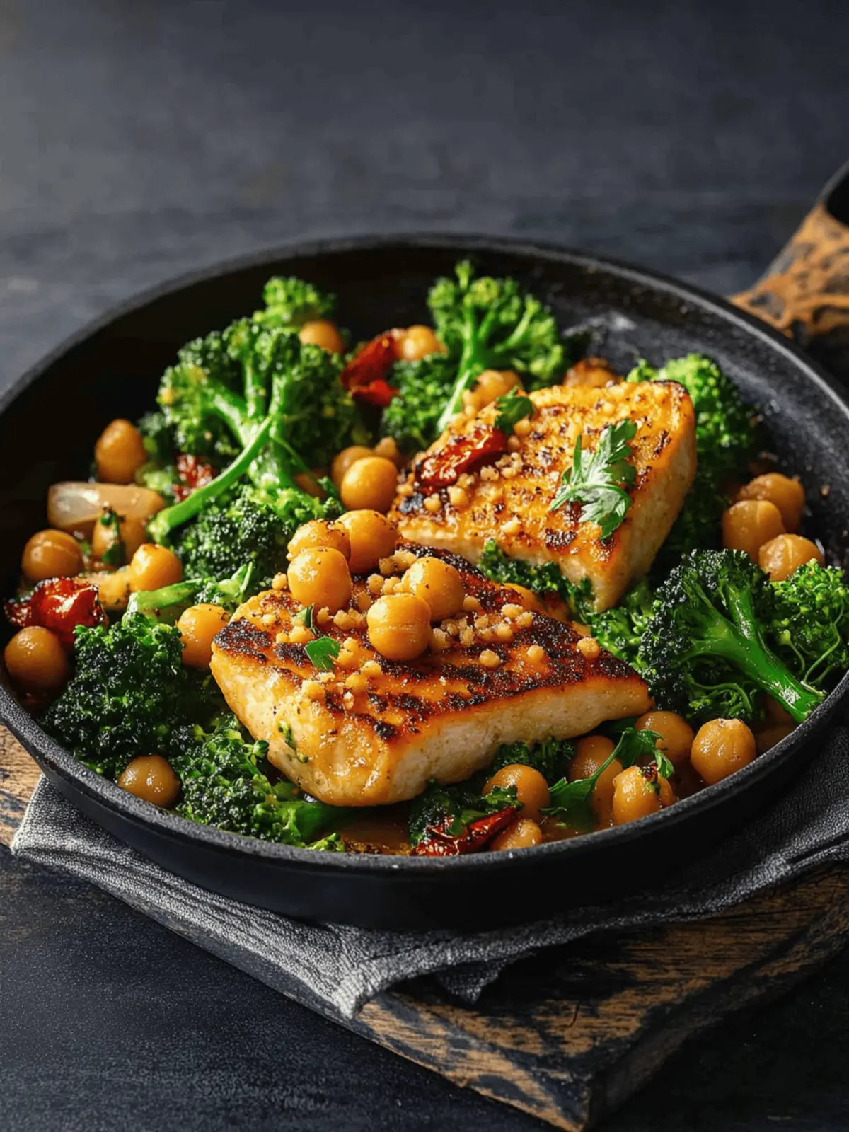 Simple broccoli pan with chickpeas