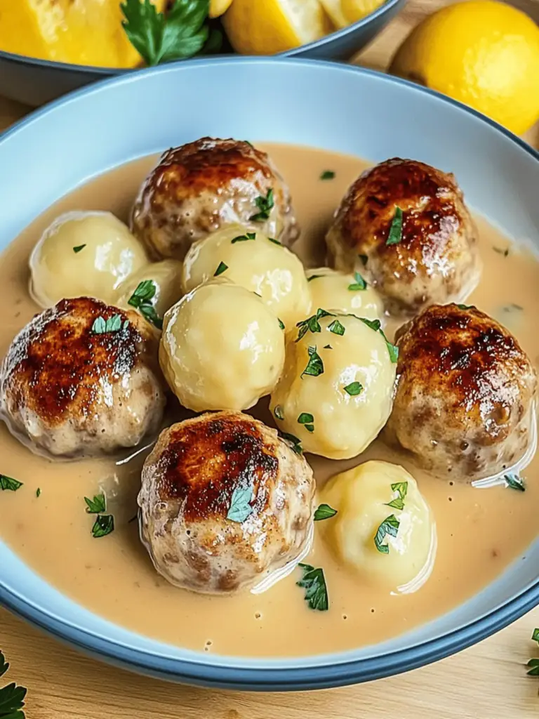 Hackbällchen in cremiger Sauce mit Kartoffelpüree