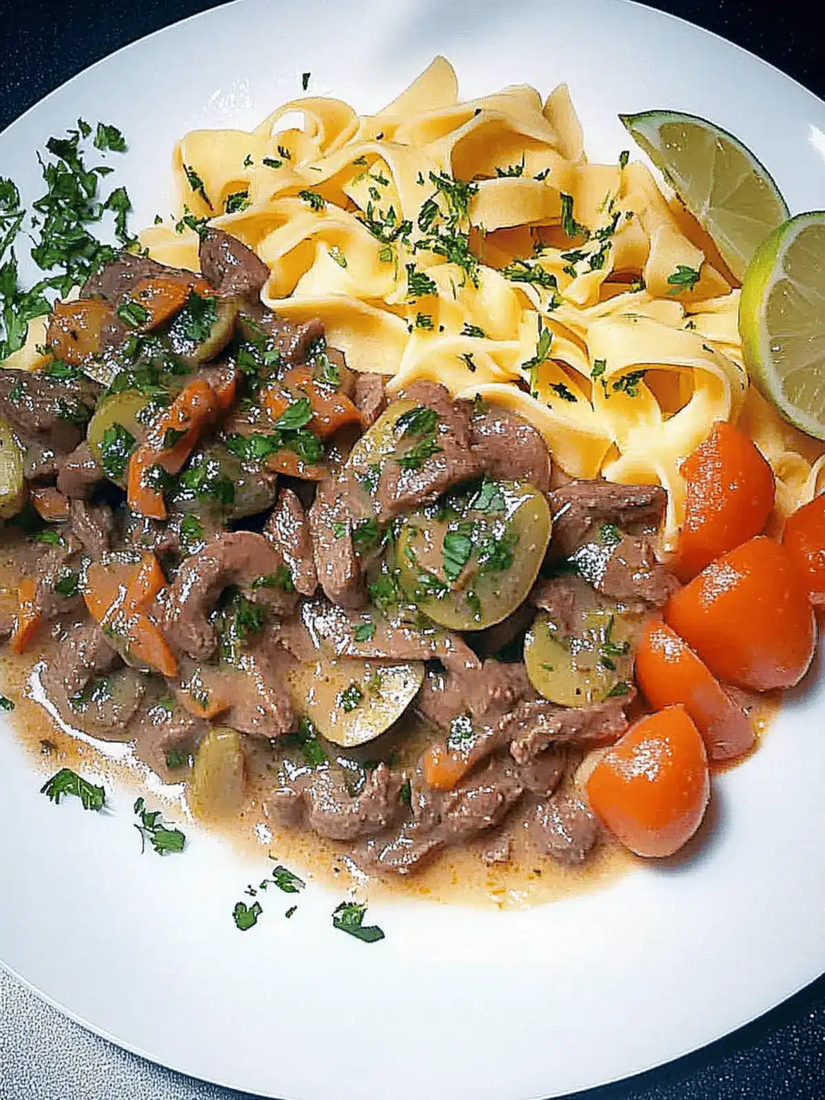 Herzhafter Rindfleisch- und Champignon-Stroganoff mit Nudeln