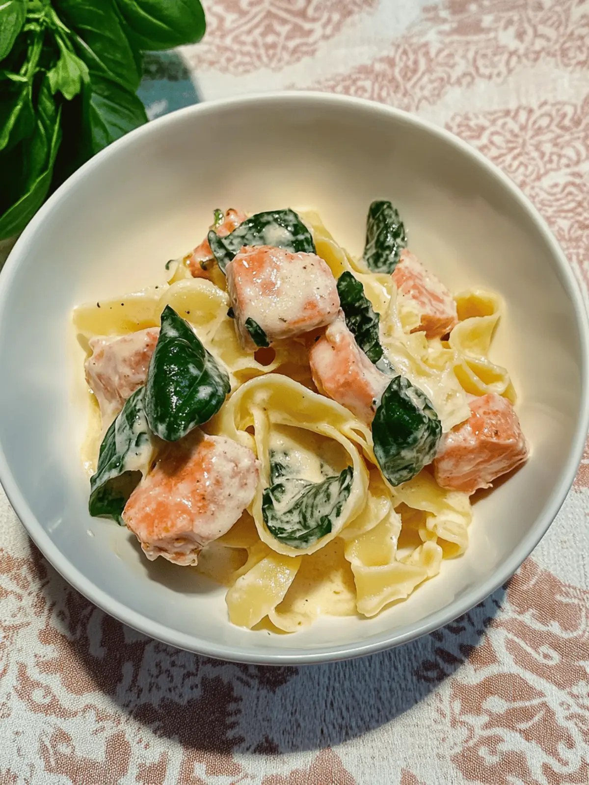 Bandnudeln mit Lachs und Spinat in cremiger Sauce 2 Bandnudeln mit Lachs und Spinat in cremiger Sauce